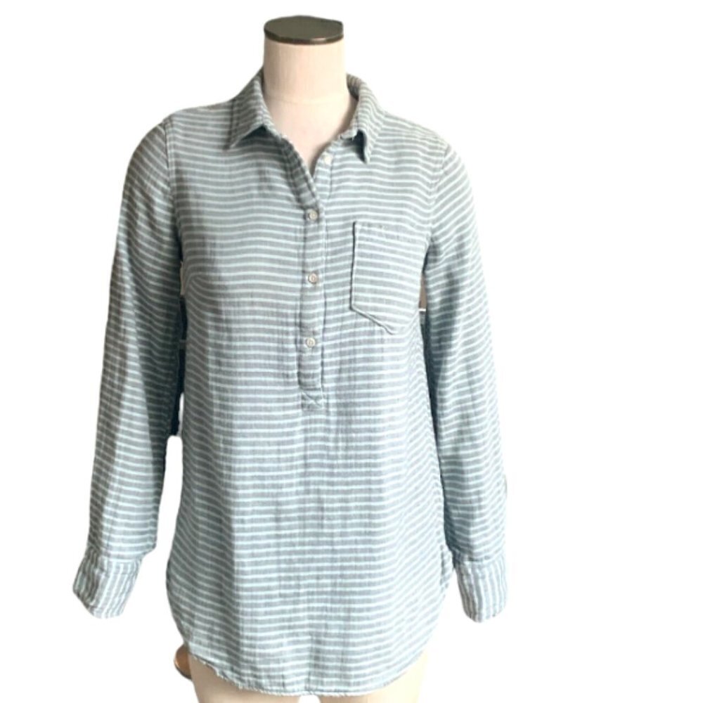 Merona Stretch Cotton Popover Tunic Top‎ Gray Striped Sz S #185K